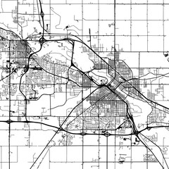 1:1 square aspect ratio vector road map of the city of  Waterloo Iowa in the United States of America with black roads on a white background.