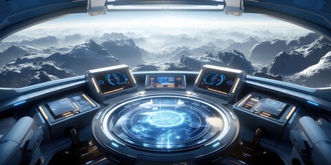 The Interior Of A Spaceship Offers A Captivating View Of Earth, Rendered In 3D