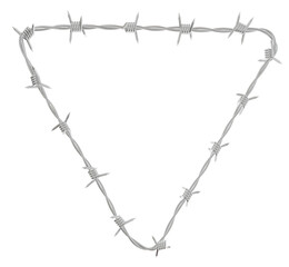 A 3d illustration of a triangular shape with rounded corners made from barbed wire.
