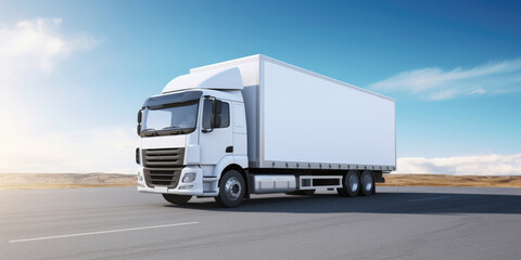 A White Lorry With A Trailer Against The Backdrop Of A Serene Blue Sky