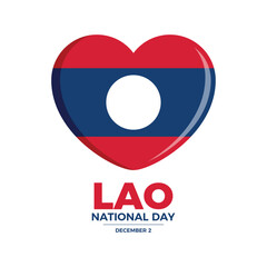 Lao National Day poster vector illustration. Flag of laos in heart shape icon vector isolated on a white background. Laotian flag graphic design element. December 2 every year. Important day
