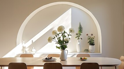 Serenity in Sunlight: A Minimalist Dining Room Oasis. Generative AI 11