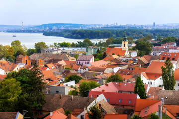 Fototapeta na wymiar Belgrade, Serbia panoramic view with church, Zemun
