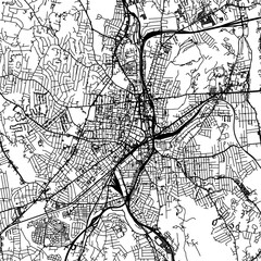 1:1 square aspect ratio vector road map of the city of  Worcester Massachusetts in the United States of America with black roads on a white background.
