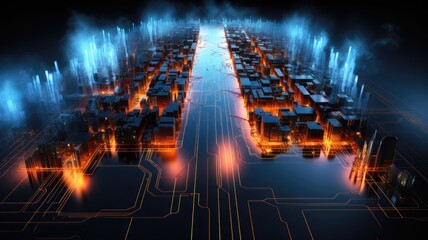 Fototapeta premium Nighttime Cityscape. Aerial View of Busy City Roads
