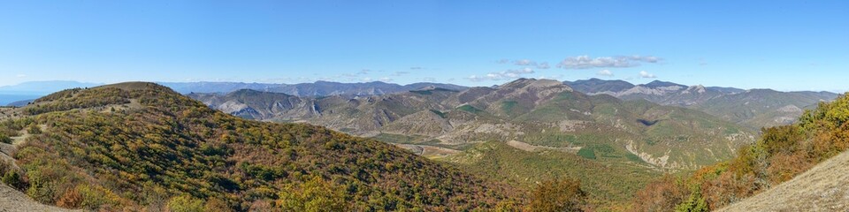 Fototapeta na wymiar Panorama from top of Perchem Mountain, Sudak, Crimea, Russia.