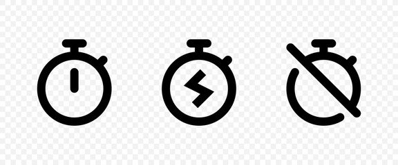 Timer icons. Time left until the symbol. Timer with lightning. Timer off. Vector EPS 10