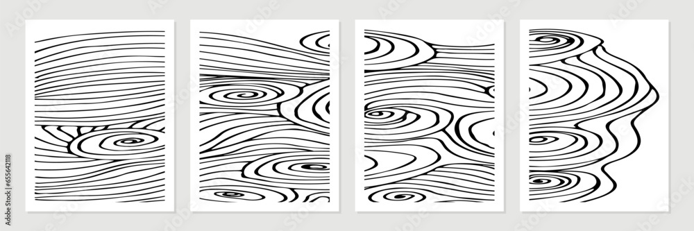 Poster set of vector organic abstract minimalist shapes in black on white background.