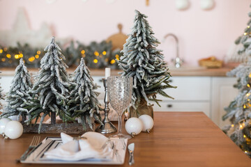 Christmas and New Year decorate the interior of the kitchen