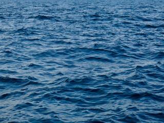 Fototapeta premium Blue water surface. Blue water background. Waves on the surface of the ocean. Slight disturbance on the surface of the sea.
