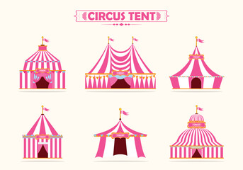 Pink circus tent vector illustration. Circus dome for amusement park, funfair or event isolated on white background. Circus, festival, entertainment concept © Umairzia