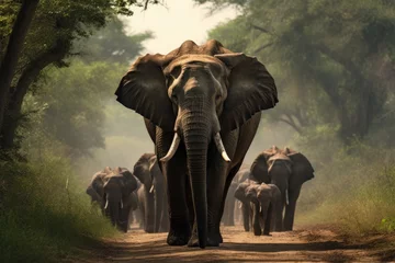 Fototapete Rund elephant herd behind a matriarch © Alfazet Chronicles