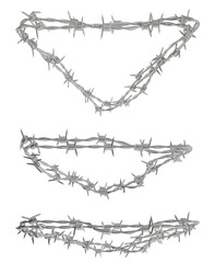 A 3d illustration of set triangular shape with rounded corners made from barbed wires.