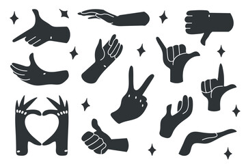 Hand set in cartoon design. Design captures gestures and emotions in a vibrant style, making it ideal for conveying diverse messages and ideas. Vector illustration.