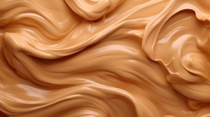 Close up of tasty creamy peanut butter with peanut nuts. Food background with free place for text - obrazy, fototapety, plakaty