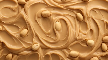 Close up of tasty creamy peanut butter with peanut nuts. Food background with free place for text