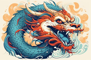 Traditional chinese Dragon for tattoo design, Chinese character vector illustration