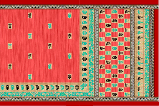 Abstract border pattern geometrical textile printed saree design illustration  in colorful background and digital Flower design..