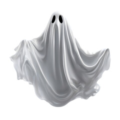 scary Halloween ghost floating in the air on a white background. AI-Generated.