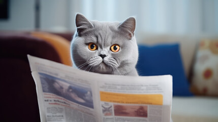 shocked cat reading a newspaper