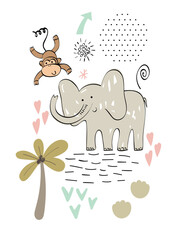Vector arrangements with safari animals. Exotic decoration on a white background.