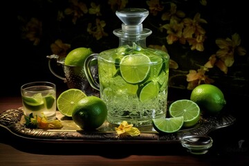 Lime-adorned tequila. Generative AI