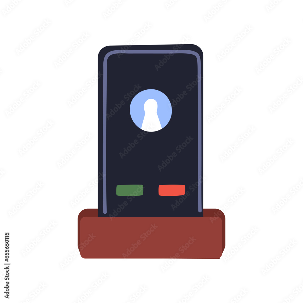 Poster mobile phone ringing, accept and decline buttons on screen. smartphone in holder with red, green sym