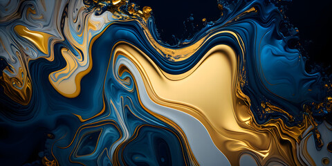 Abstract marble textured background. Fluid art modern 3d wallpaper. Luxury marble with blue and gold paint. Generative Ai.
