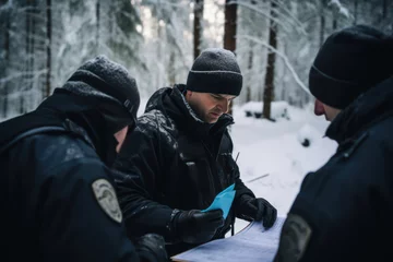 Foto op Plexiglas Officers conducting a tactical briefing in a snow-covered field, highlighting leadership and strategy. Generative Ai © bluebeat76