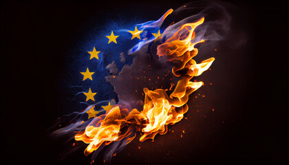Europe is burning symbol wallpaper background created with Generative AI technology