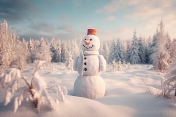 Obraz premium A snowman standing in a snowy field