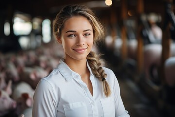 Animal Husbandry Developer, Livestock Farmer farmers working in pig barns. Ai generative