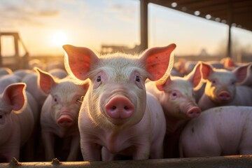 Healthy pigs in the barn Livestock industry raising meat animals. Ai generative - obrazy, fototapety, plakaty