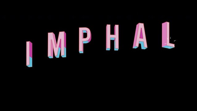 Bright letters jump merrily in the inscription IMPHAL city. Retro. Alpha channel black. Looped from frame 120 to 240, Alpha BW at the end