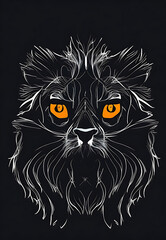 Colorful lion face with dark background,line art illustration generative ai image