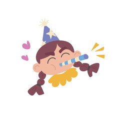 Portrait of a girl at a party. Congratulations on the anniversary. Birthday party. Happy character on festival