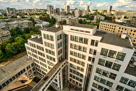 Kharkiv, Ukraine 2023. Aerial view of downtown residential buildings.