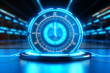 Blue speedometer on blue background. 3d rendering toned image - obrazy, fototapety, plakaty