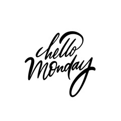Hello Monday lettering phrase. Motivational black color text vector art.