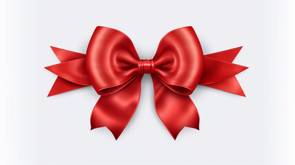 Red beautiful satin ribbon with a bow isolated on white background.