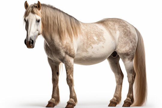 Horse standing in front of a white background. Isolated image.