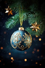 Festive Christmas New Year background. Holiday Christmas decorative bauble toy tree. decorations balls