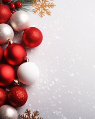 Fototapeta premium Festive Christmas New Year background. Holiday Christmas decorative bauble toy tree. decorations balls