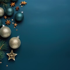 Festive Christmas New Year background. Holiday Christmas decorative bauble toy tree. decorations balls