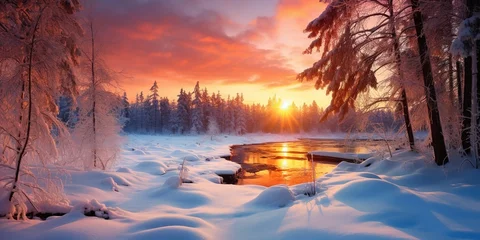  Beautiful winter snowy natural landscape at sunset © Zaleman