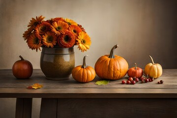 Naklejka na ściany i meble pumpkin and autumn leaves