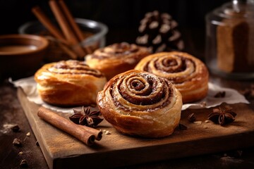 delicious pastry with cinnamony swirls. Generative AI