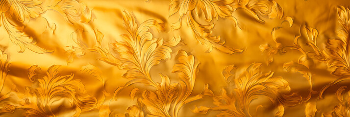Elegant brocade silk fabric background showcasing fine intricate patterns in gold 