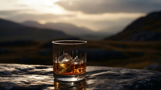 scotish whiskey whisky tumbler stockphoto created with Generative AI technology