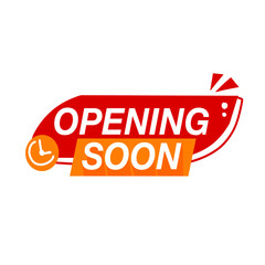 opening soon tag clipart red orange flat design